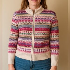 Vintage Tiara International Women’s Zip Front Knit Sweater Size Petite Medium